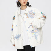Lustige Jeansjacke mit bunten Graffiti